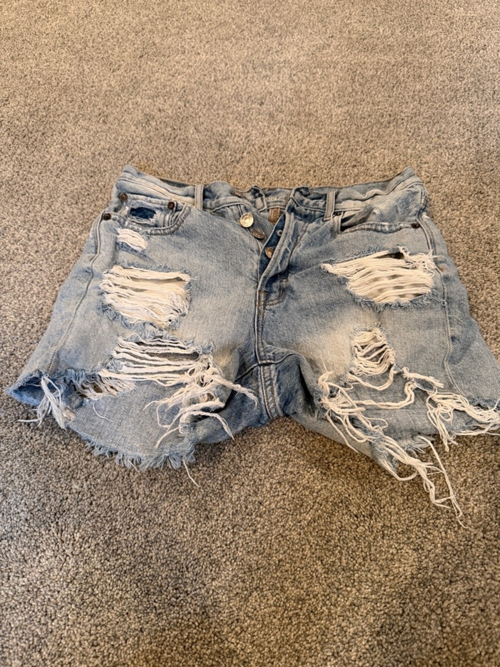 American Eagle Outfitters Light Blue Distressed Denim Shorts